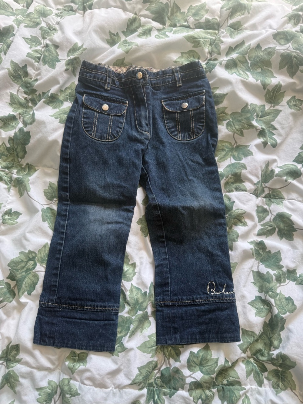 Burberry Dark Blue Girls' Denim Jeans with Cuffed Hem